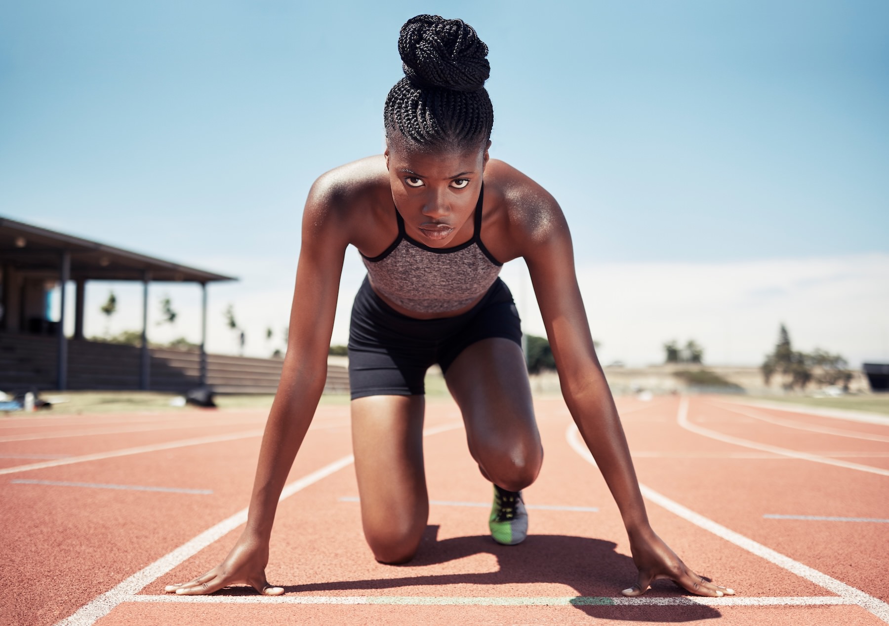 Runner at an outdoor race start line