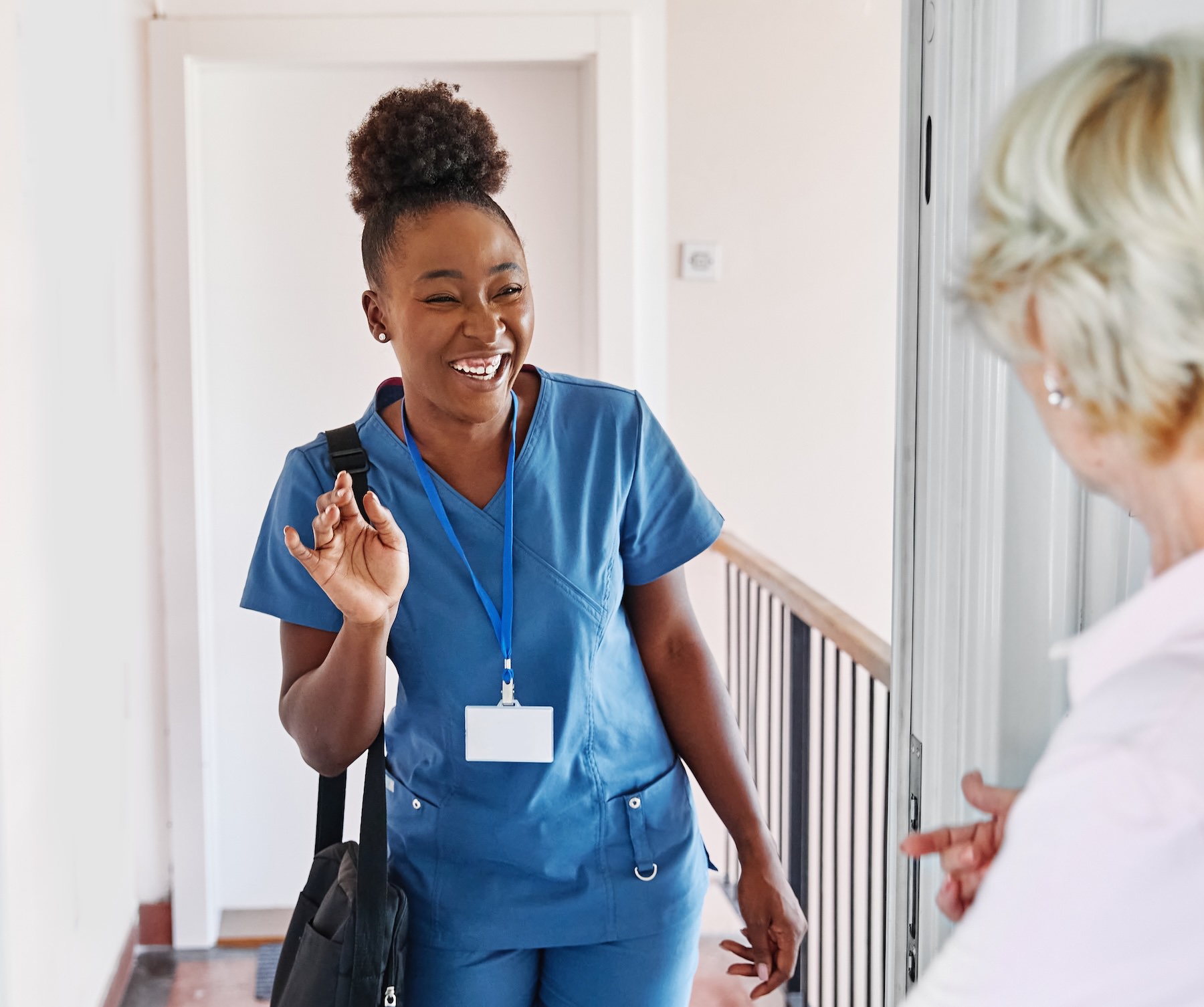 Nurse arriving at a patient's home for a mobile visit